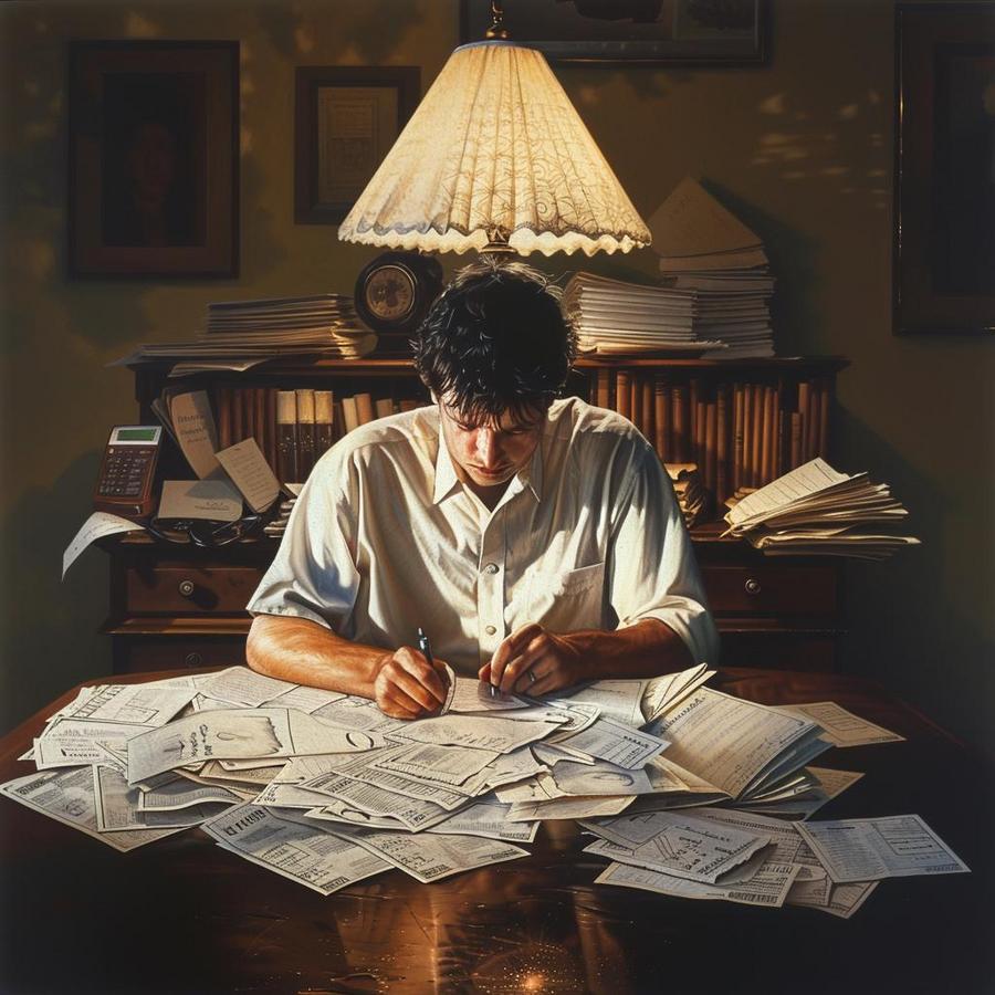 "Desperate homeowner looking at paperwork with Can I Sell My House If I'm Behind on Payments?"