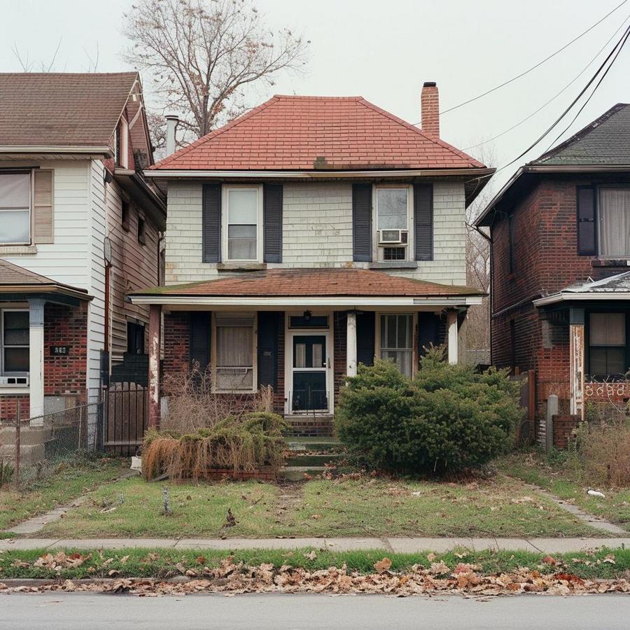 Alt text: "Happy couple smiling in front of sold house, we buy houses any condition."