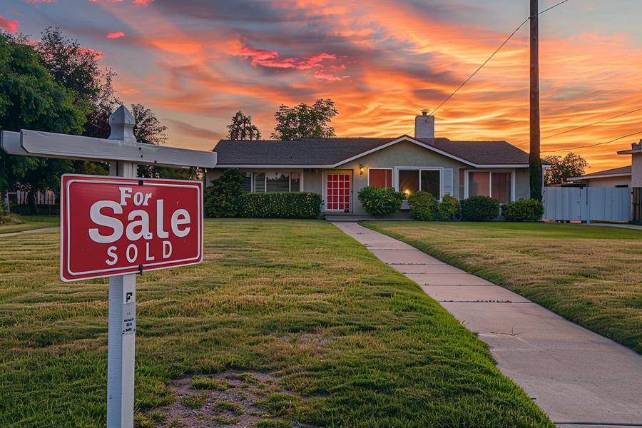 Alt text: A couple happily signing contract with "sell my house fast Bakersfield" service.