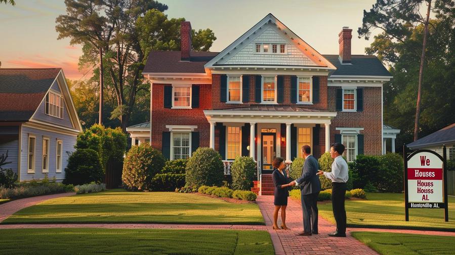 Alt text: Illustration displaying "we buy houses Huntsville AL" in the cash buying process.