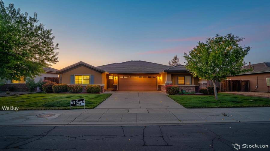 Alt text: "Illustration showing how we buy houses Stockton addresses homeowner problems."