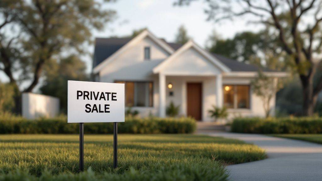 An illustration showing a discreet handshake for a private home sale, symbolizing convenience and privacy.