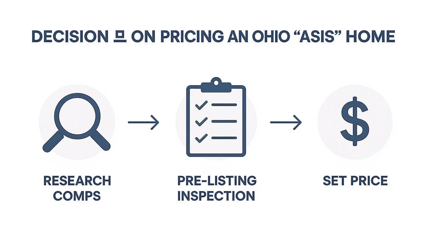 Three step process for pricing an as-is home: research comparables, inspection, and set price