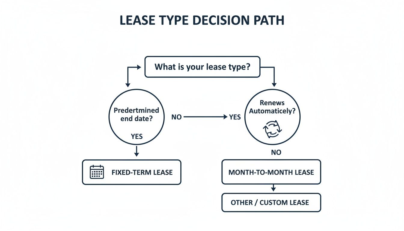 Flowchart explaining how to determine different lease types like fixed-term and month-to-month.