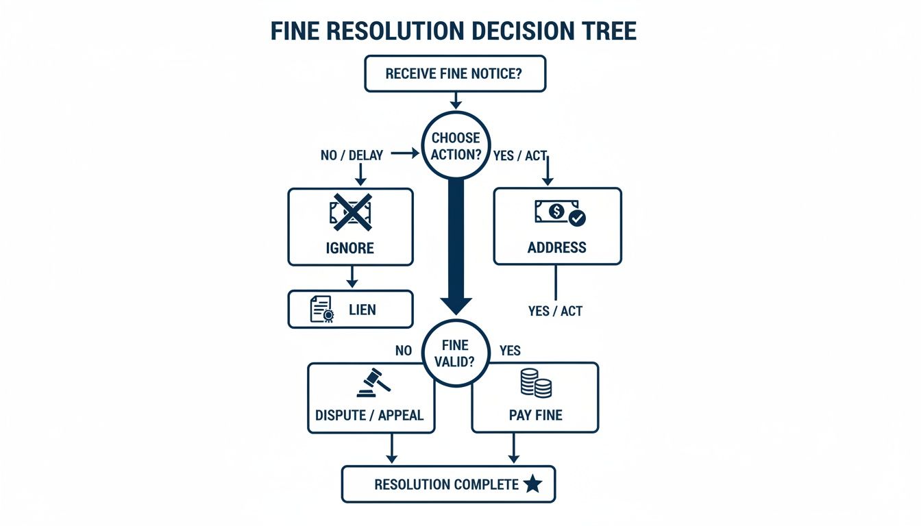 A fine resolution decision tree flowchart detailing steps from receiving a notice to payment or appeal.