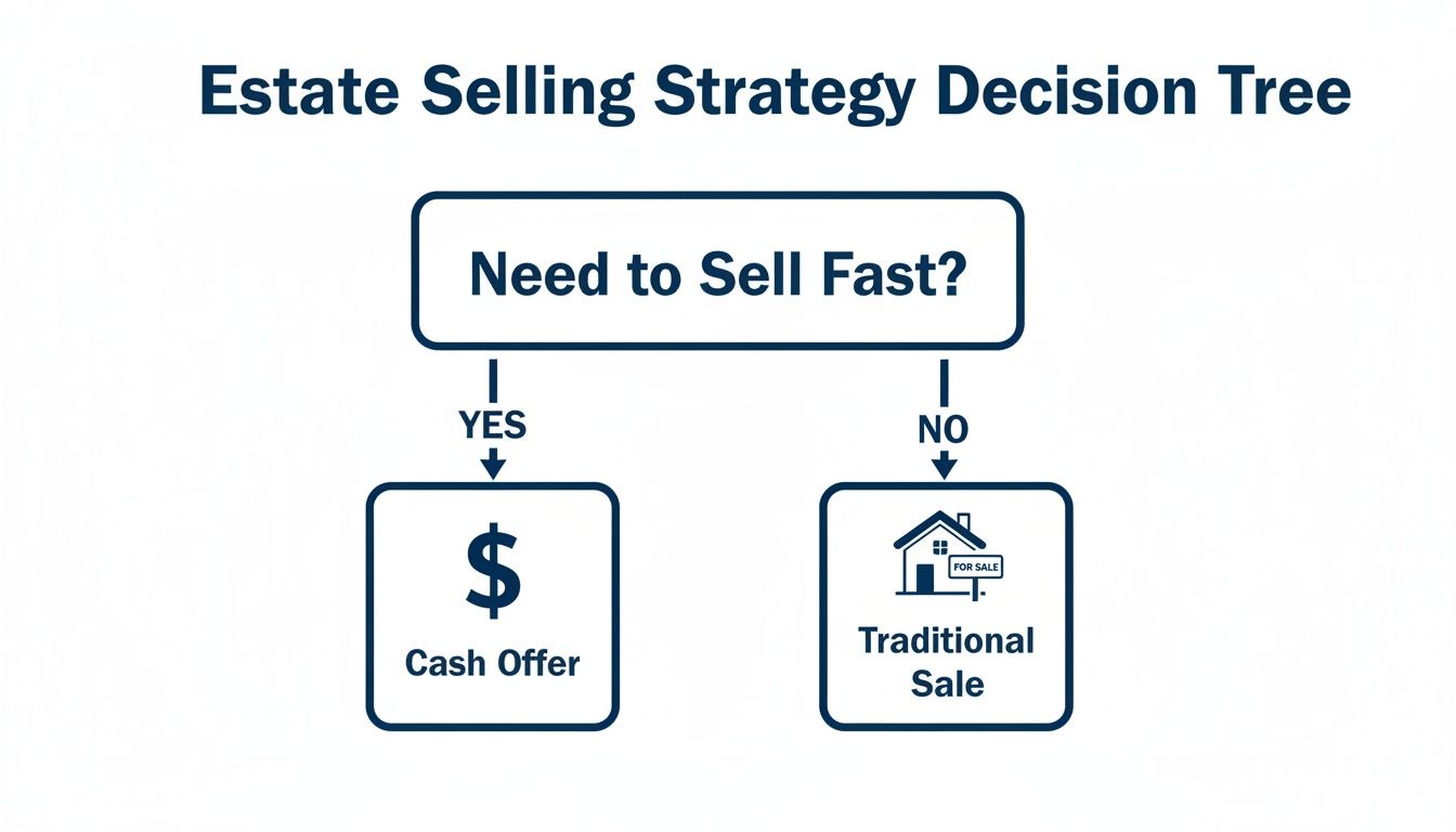 A decision tree for estate selling strategies: choose cash offer if you need to sell fast.